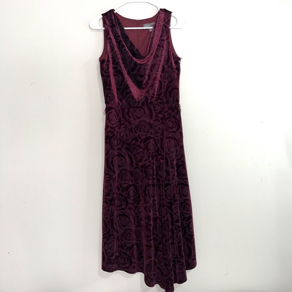 Donna Ricco Size 4 Burgundy Cowl Neck Asymmetric Woman's Dress Size Cocktail